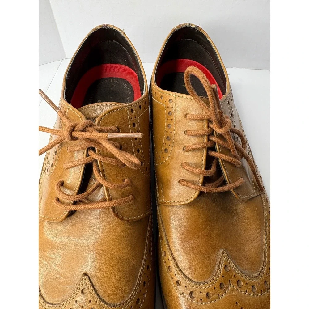 Rockport Mens‎ Tan Leather Wingtip Oxford Brogue Dress Shoes Shock Absorbing